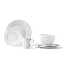 Elle Décor Reese Round – 16-Piece Porcelain Dinner Dinnerware Set Reese White