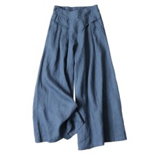 Ladies Trousers Wide Leg Long Baggy Cotton Linen Pants Women High Waist Work