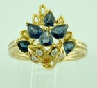 1.05 ct 14k Yellow Gold Laies Natural Pear Blue Sapphire Diamond Ring Cocktail  — photo 2