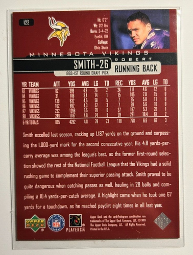 Robert Smith #/100 Upper Deck UD Exclusives 1999 Rare Parallel SP 99 Vikings 122 - Picture 2 of 2