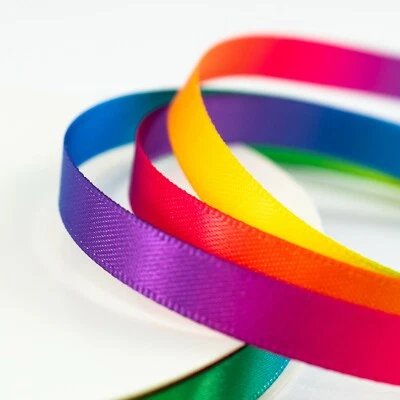 Double Satin RAINBOW Ribbon 6mm Thin Multi Coloured Craft Trim Cut Per 1 Metre