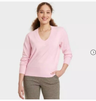 HBC 100% Soft Cashmere V-Neck Sweater Light Pink Size S