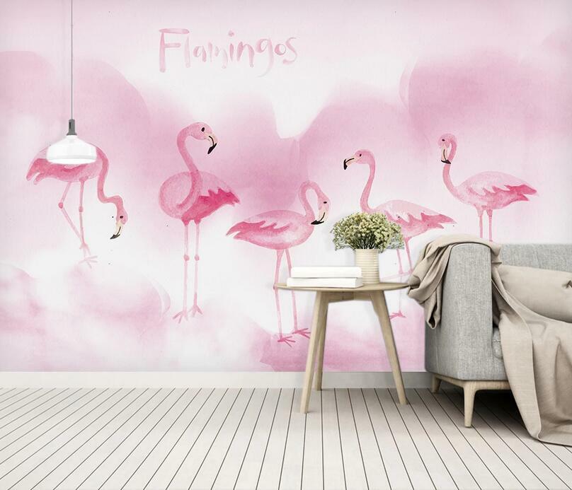 3D Watercolor Flamingo ZHUA015 Wallpaper Wall Murals Removable Self-adhesive Amy