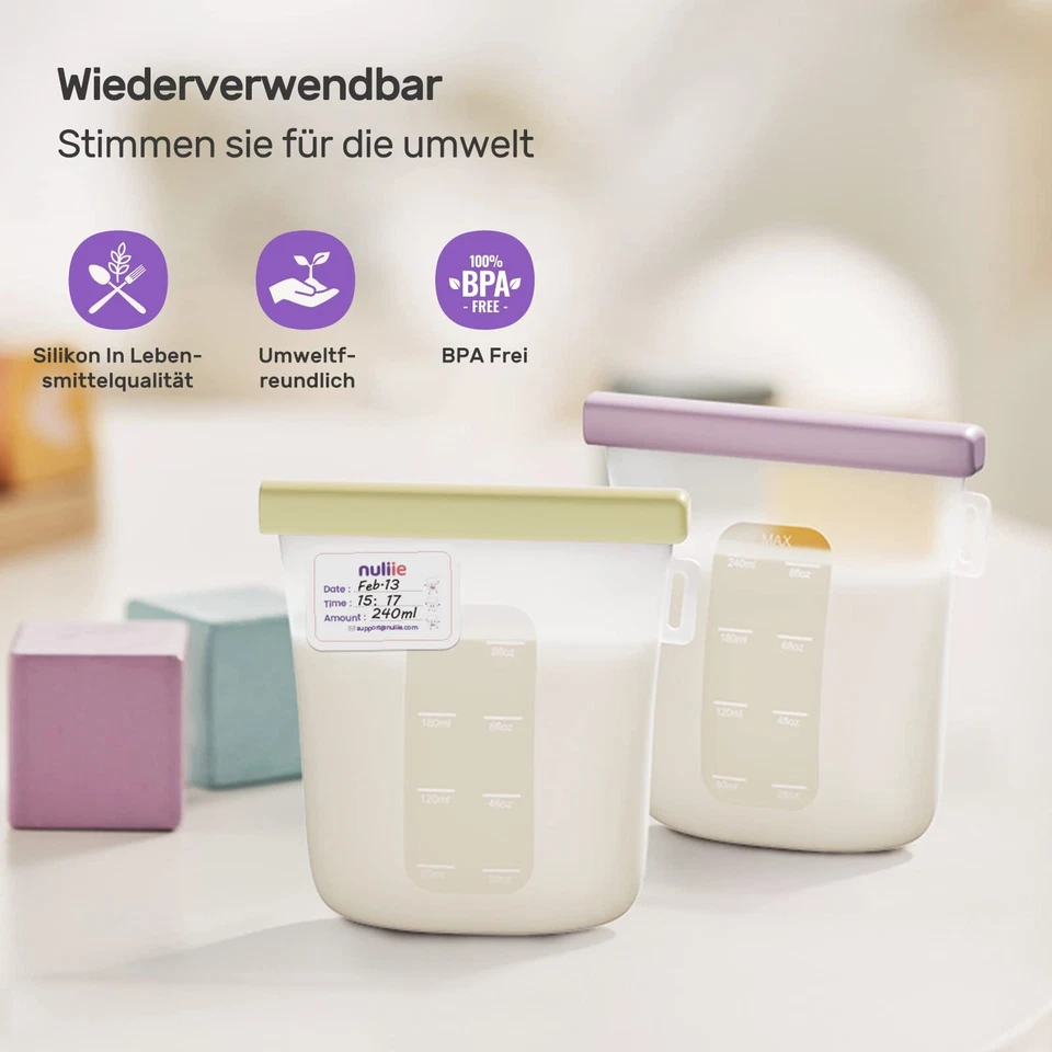 7 Stück Wiederverwendbare Muttermilchbeutel 8oz/240ml Auslaufsichere Muttermi... - Bild 4 von 4