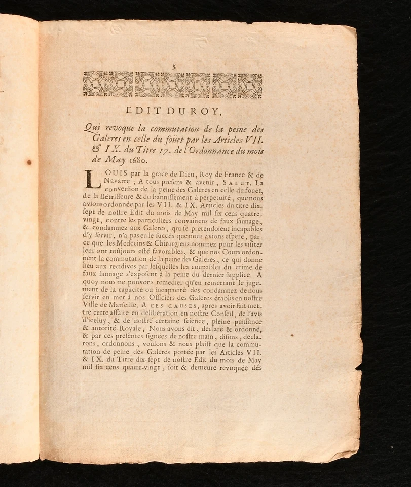1685 Edit du Roy Qui Revoque la Commutation Articles VII and IX  Scarce Whip Pun - Image 3 of 3