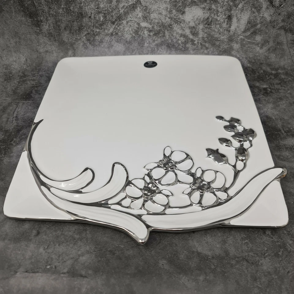 Moderne Dekoschale Obstschale 'Sophia' aus Keramik weiß/silber 32x33 cm - Bild 3 von 4