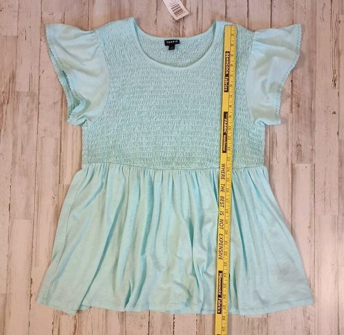 TORRID Size 1 (14-16) Babydoll Smocked Bodice Top Crew Neck Aqua/Teal 2024 - Picture 10 of 10