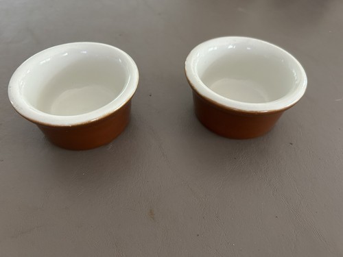 SET OF TWO HALL VINTAGE 4 OUNCE RAMEKIN/CUSTARD # 363 BROWN - MADE IN USA -NEW
