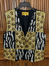 Jc Womens Unisex Vest Large Black Gold Animal Pattern Sparkling Costume Party