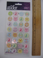 Sticko Stickers EASTER SEALS Happy Easter Bunnies Eggs Chick 32 Pieces NIP