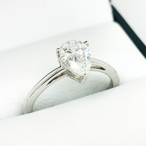 18ct White Gold Lab Grown 1.00ct Pear Cut Diamond Solitaire Ring 2.6g Size M - Picture 3 of 8