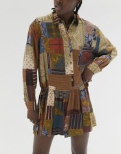 Urban Outfitters Women Mini Shirt Dress Long Sleeve Brown Plaid Boho Size XS New