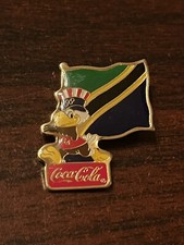 Vintage 1984 Los Angeles Olympics Coca Cola Sam Eagle Tanzania Flag Lapel Pin