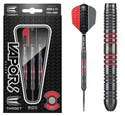 Dart Target Vapor8 Black Steeldarts 23g - 80% Tungsten - Red - NEU