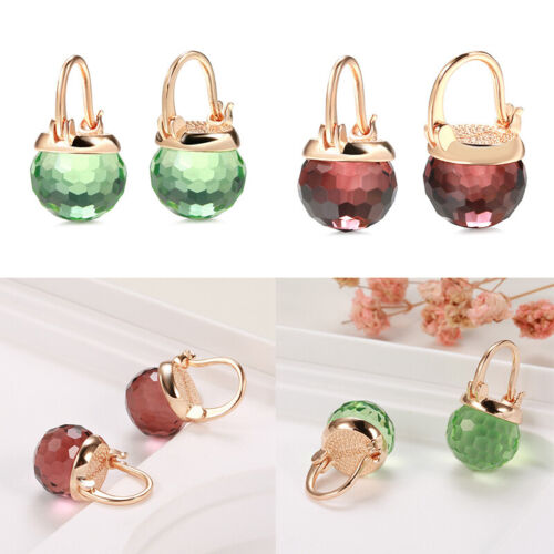 Glass Ball Elegant Eardrop Emeral Drop Crystal Gold Clip Earrings Rose  Earrings - Picture 1 of 10