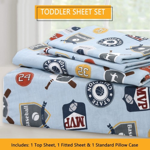 3-Piece Cotton Toddler Sheet Set for Kids Boys Girls |Animals Fish Sports Floral - 第 79/111 張圖片