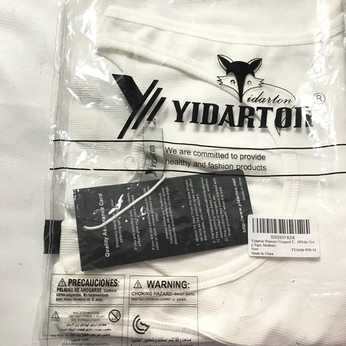 Yidarton Women’s Crop Tank Top Tee T-Shirt Size M Sleeveless White Solid Ribbed - Picture 2 of 3