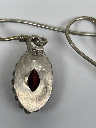 Vintage Red Natural Crystals Stone Sterling Silver 925 Signed Dangle Earrings - Picture 13 of 14