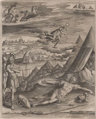Mythologie Memnon Guerre de Troie Achille Antoine Caron Gravure originale XVIIe - Photo 1/2