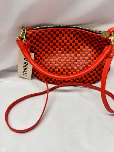Clare V. Petit Moyen Messenger Handbag-Bright Poppy & Bordeaux Woven Checker*New