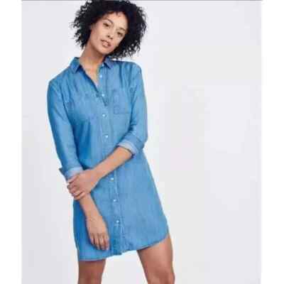 Untuckit Maraska Women s Long Sleeve Button Down Shirt Dress Blue Chambray 12