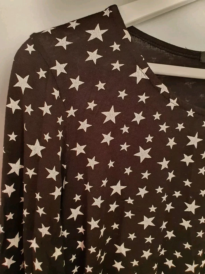 Boohoo Jersey Star Print Swing Mini Dress UK12 EU40 US8 Black & White Monochrome - Image 4 of 4