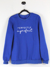 Women Long Sleeve Crew Neck Embroidered Sweatshirt Size L SHEIN Royal Blue NWT
