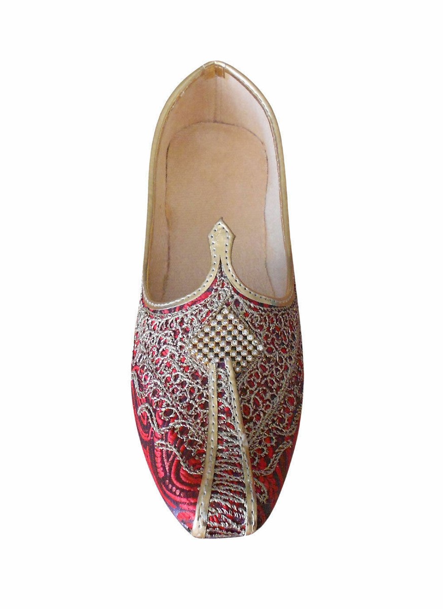 Men Shoes Handmade Wedding Khussa Indian Jutties Red Loafers  display picture 2