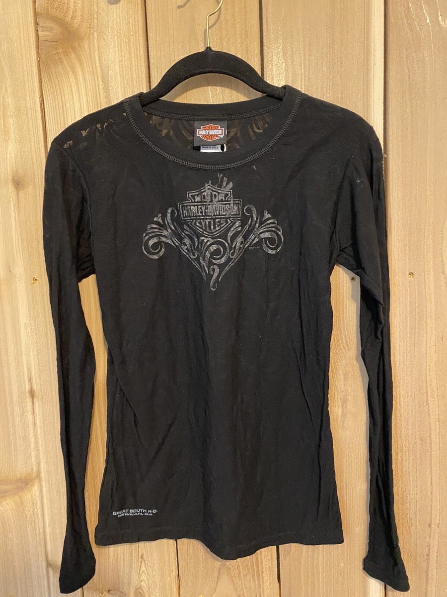 HARLEY DAVIDSON◆長袖Tシャツ/M/コットン/BLK/無地 Made in USA 