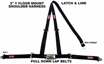 2'' LATCH & LINK Y FLOOR MOUNT HARNESS 3 POINT BOLT IN PULL DOWN LAPS BLACK