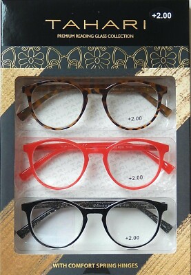 TAHARI PREMIUM 3-PACK READING GLASSES READERS MULTI COLOR +1.50 +2.00 +2.50 NEW 