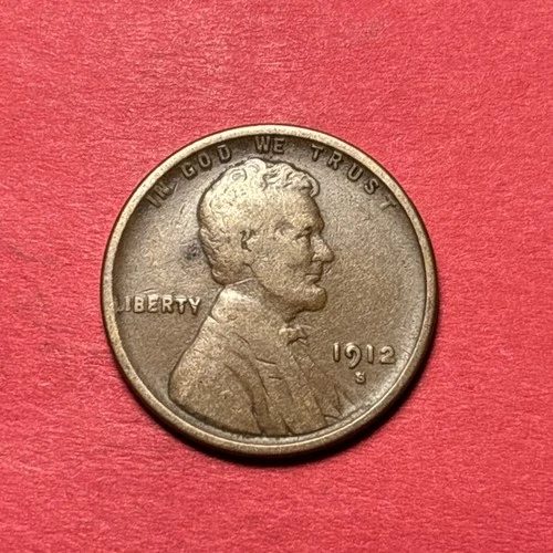 (1) Beautiful Antique 1912-S Lincoln Wheat Cent/Penny CHOICE VG-VERY GOOD