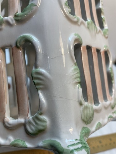 Vintage Old Venezia Italy Ceramic Pottery Porcelain Bird Cage In Pink And White - Picture 13 of 14