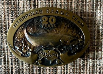 Bass Interpoles E.F.A.G.C Team 20 Years Fish Solid Bronze Belt Buckle 4''