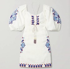 NWT Farm Rio Off-White Navy Embroidery Mini Dress Size Medium