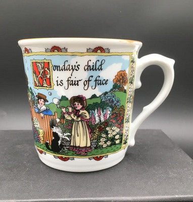 VINTAGE ROYAL WORCESTER ''MONDAY'S CHILD'' BIRTHDAY MUG