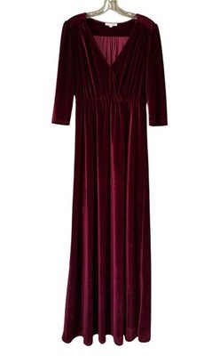 BalticBorn Women Size Medium Velour Maxi Dress Red Peasant Hippie Bohemian Long