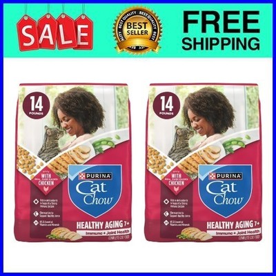 Purina Cat Chow Healthy Aging 7+ Senior Dry Cat Food, Chicken, 14 lb. Bag,2pack