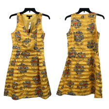NWT Banana Republic Yellow Floral Striped Organza Fit & Flare Dress Size 4 A2