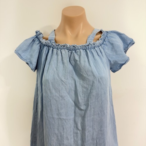 Forever 21 Blue Denim-Look Off Shoulder Women's Shift Dress with Straps Size S - Picture 5 of 7
