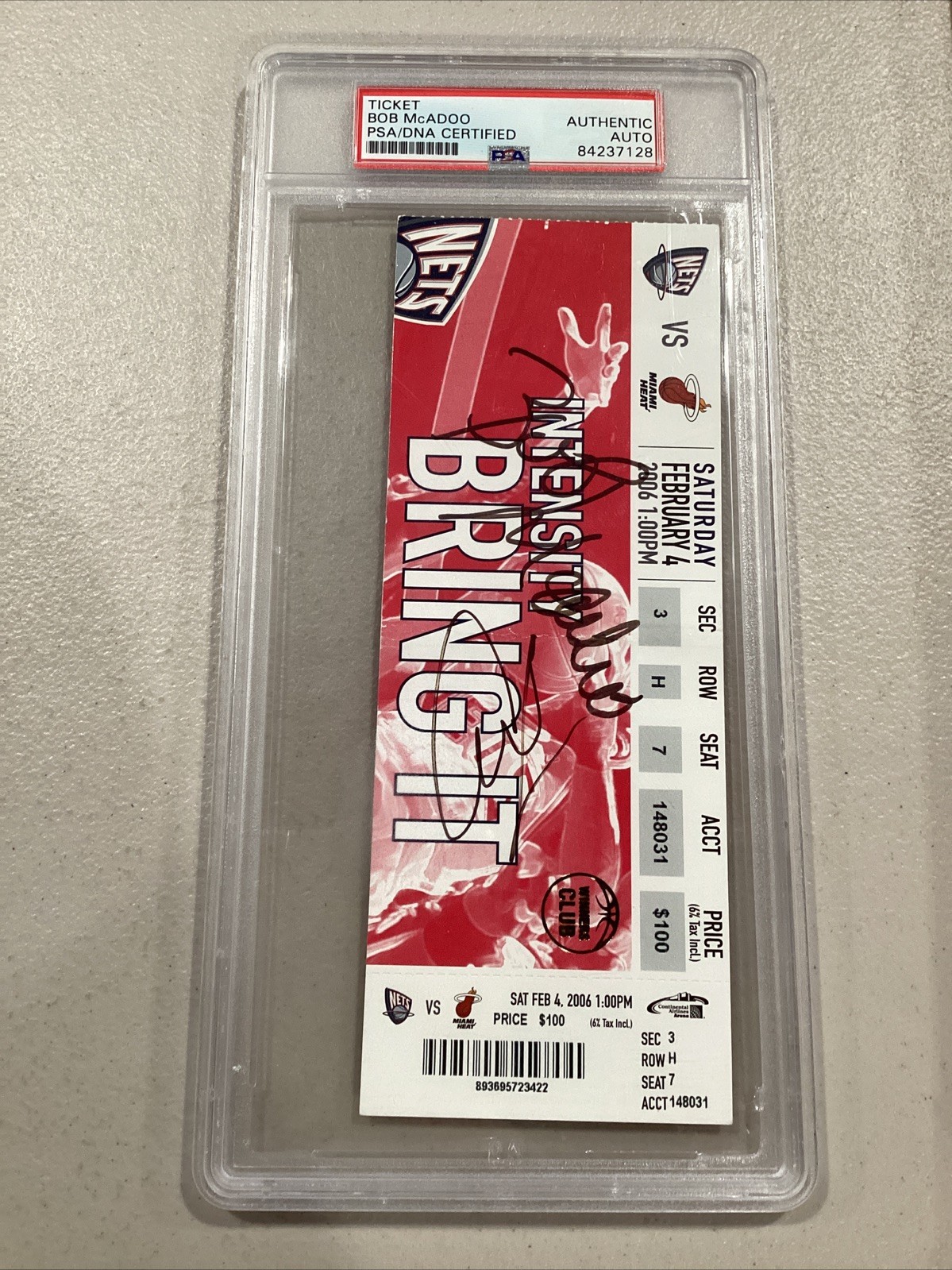2006 Feb 4 New Jersey Nets Miami Heat Ticket Bob McAdoo Signed PSA 