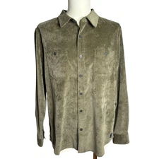 Weatherproof Vintage Corduroy Button Up Shirt Large Green Soft Microfiber Pocket