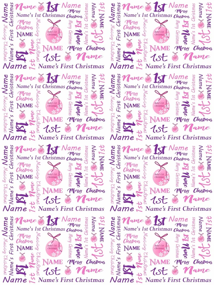 TRULY PERSONALISED Baby's 1st/First Christmas Personalised Wrapping Paper Pink or Blue ADD NAME