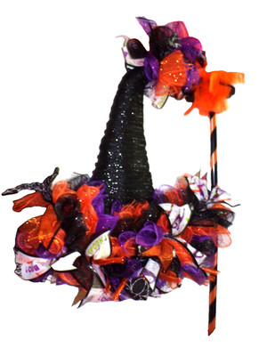 2 count Halloween decor metallic mesh Witches hat & mesh broom MRtub