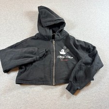 H M Hoodie Kids Size 8-10 Black Disney Mickey Mouse Cropped Full Zip Sweatshirt