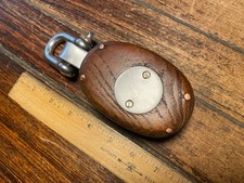 Vintage Refinished Teakwood Single Block 2 1/4" Bronze Sheave