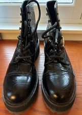 AGL Moreen Lace Up Combat Boots Embossed Croc Patent Leather Size 8 NWOB