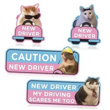 New Driver Car Magnet Reflective Student Driver Sign for 4Pcs Funny Cat Meme