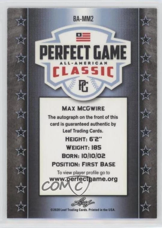2020 Leaf Perfect Game All-American Classic Metal Auto Max McGwire #BA-MM2 Auto - Image 2 of 2