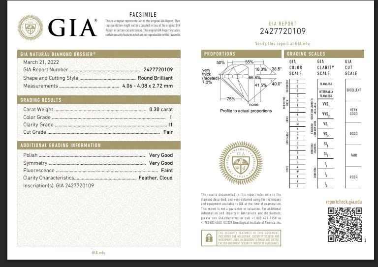 GIA Certified Laser Inscribed Loose Natural Diamond Round Cut 4 mm I/I1 0.30 Ct - Image 2 of 4